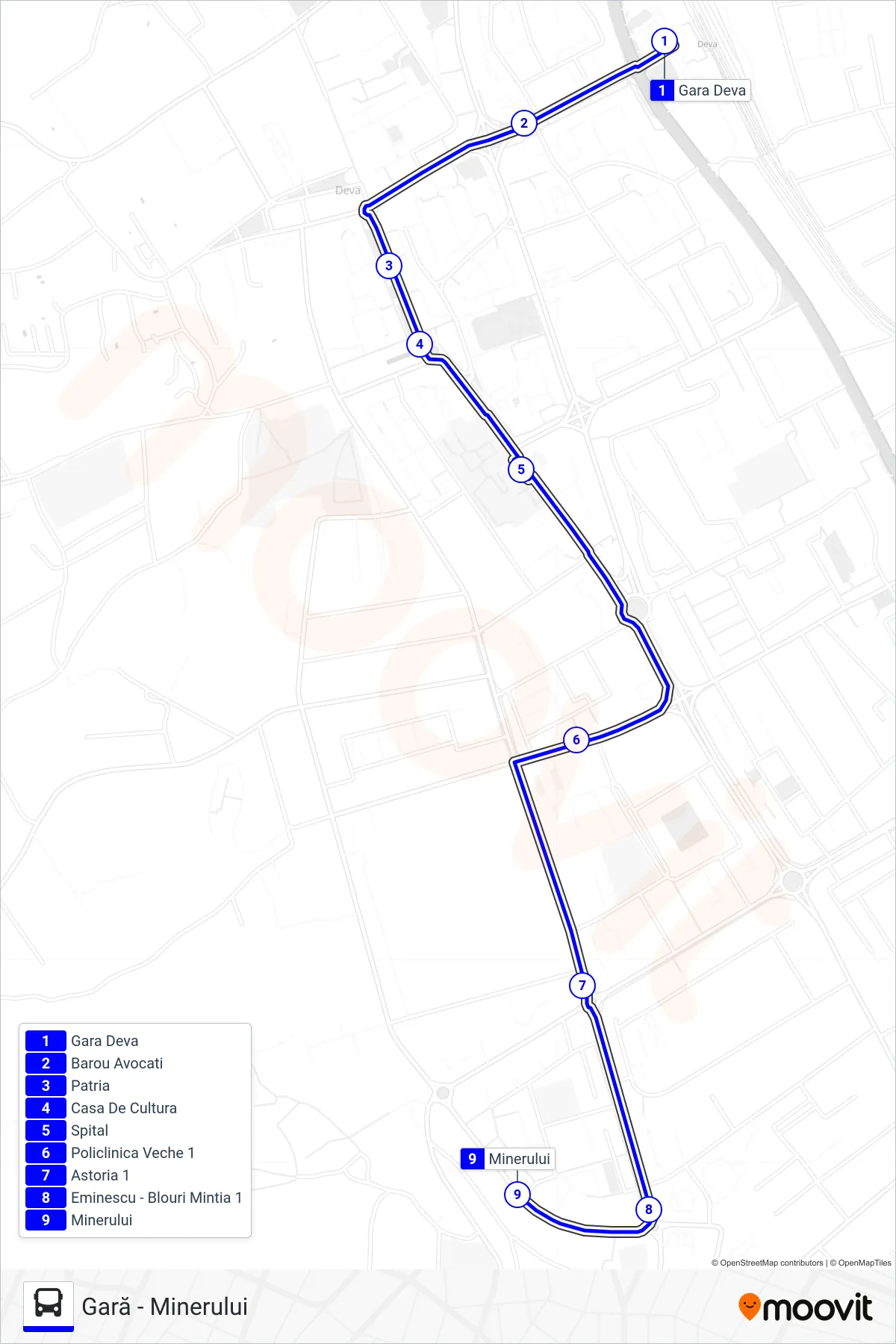 Linia autobuz 6 (Gară - Minerului) - traseu și stații pe hartă