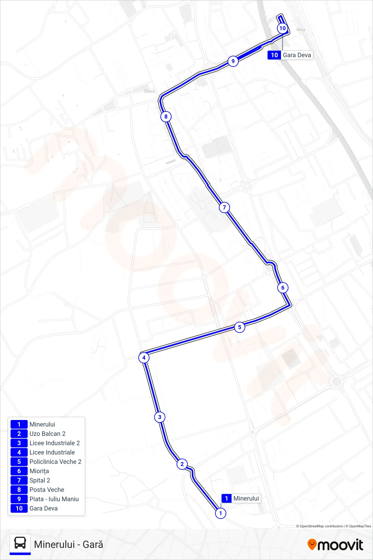 Linia autobuz 6 (Minerului - Gară) - traseu și stații pe hartă