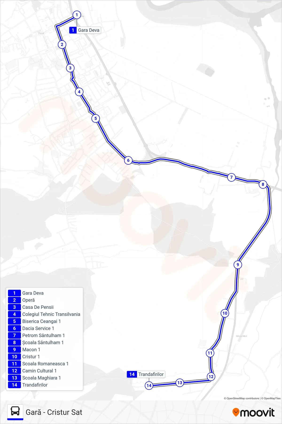 Linia autobuz 1 (Gară - Cristur Sat) - traseu și stații pe hartă