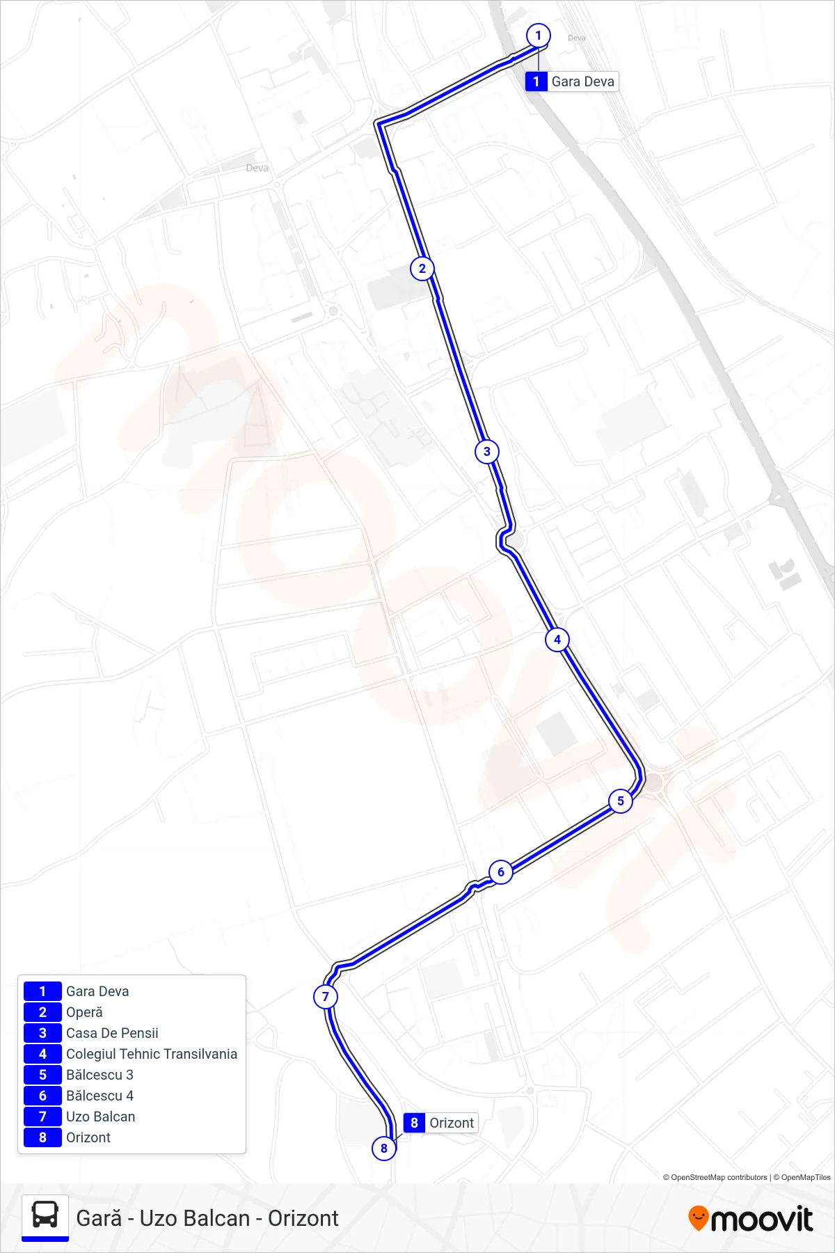Linia autobuz 3 (Gară - Uzo Balcan - Orizont) - traseu și stații pe hartă