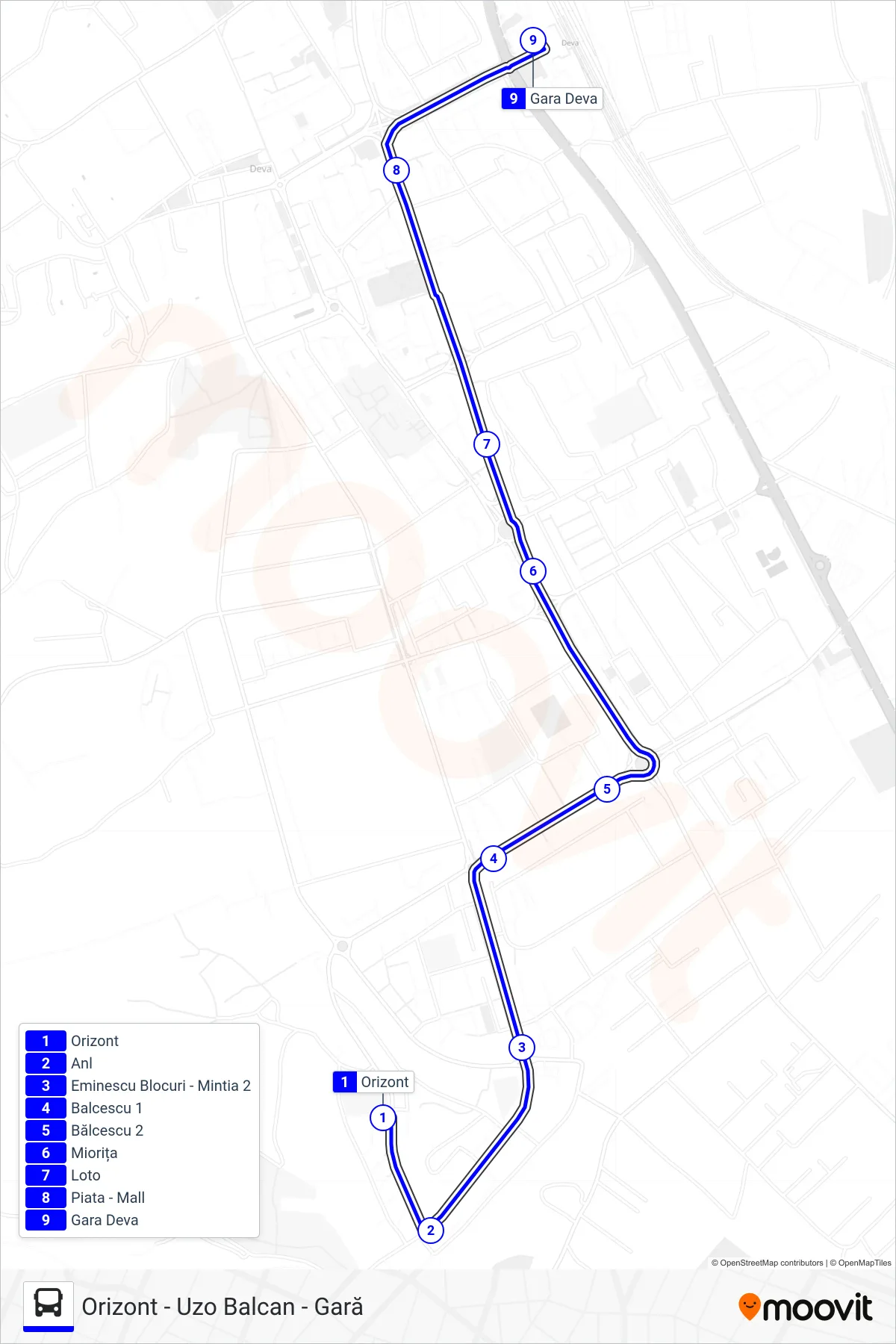 Linia autobuz 3 (Orizont - Uzo Balcan - Gară) - traseu și stații pe hartă