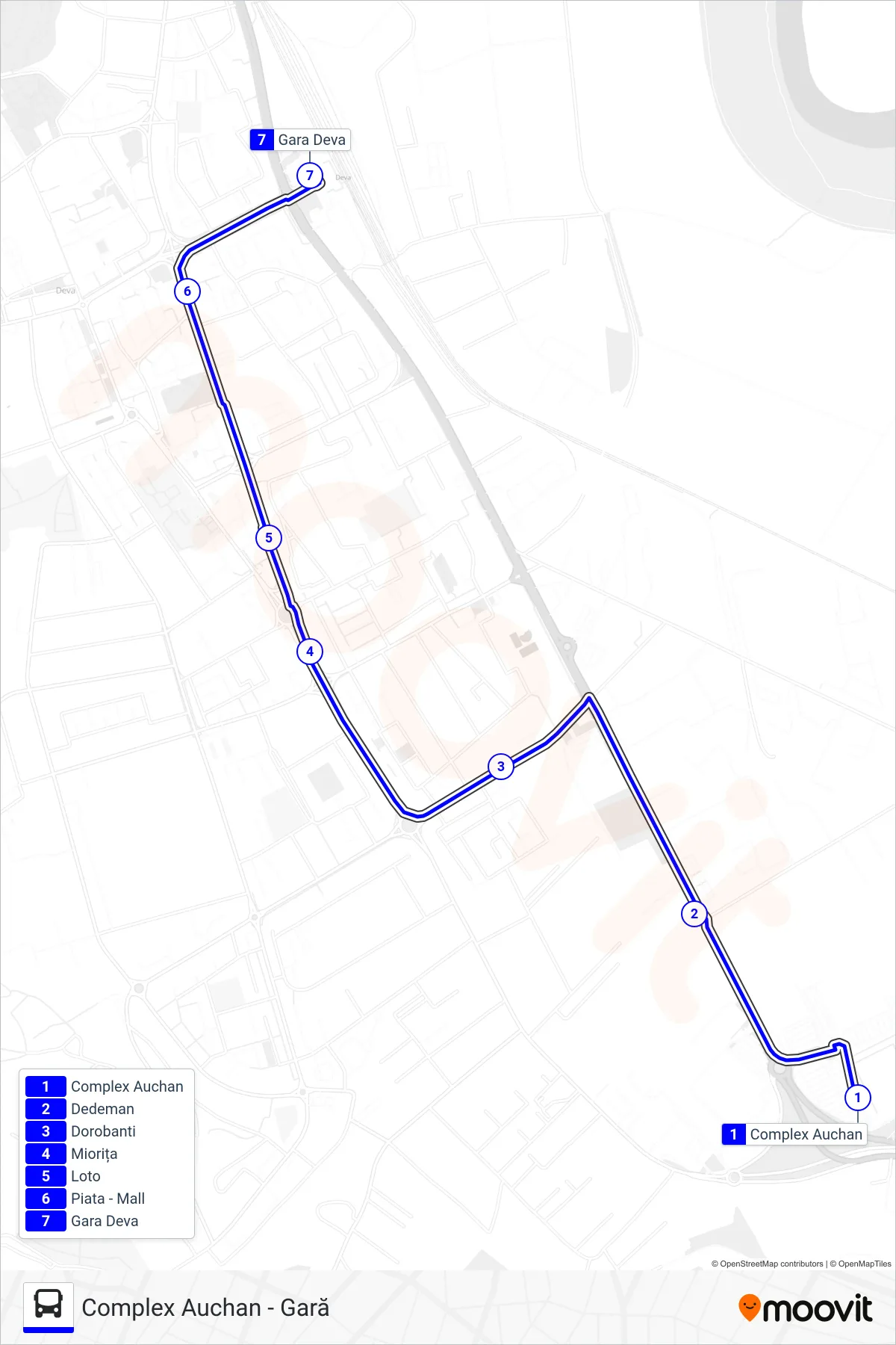 Linia autobuz 5 (Complex Auchan - Gară) - traseu și stații pe hartă