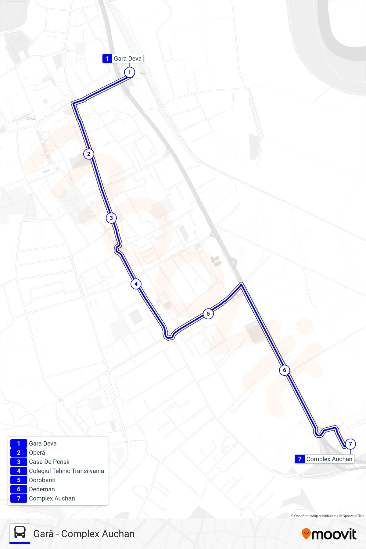 Linia autobuz 5 (Gară - Complex Auchan) - traseu și stații pe hartă