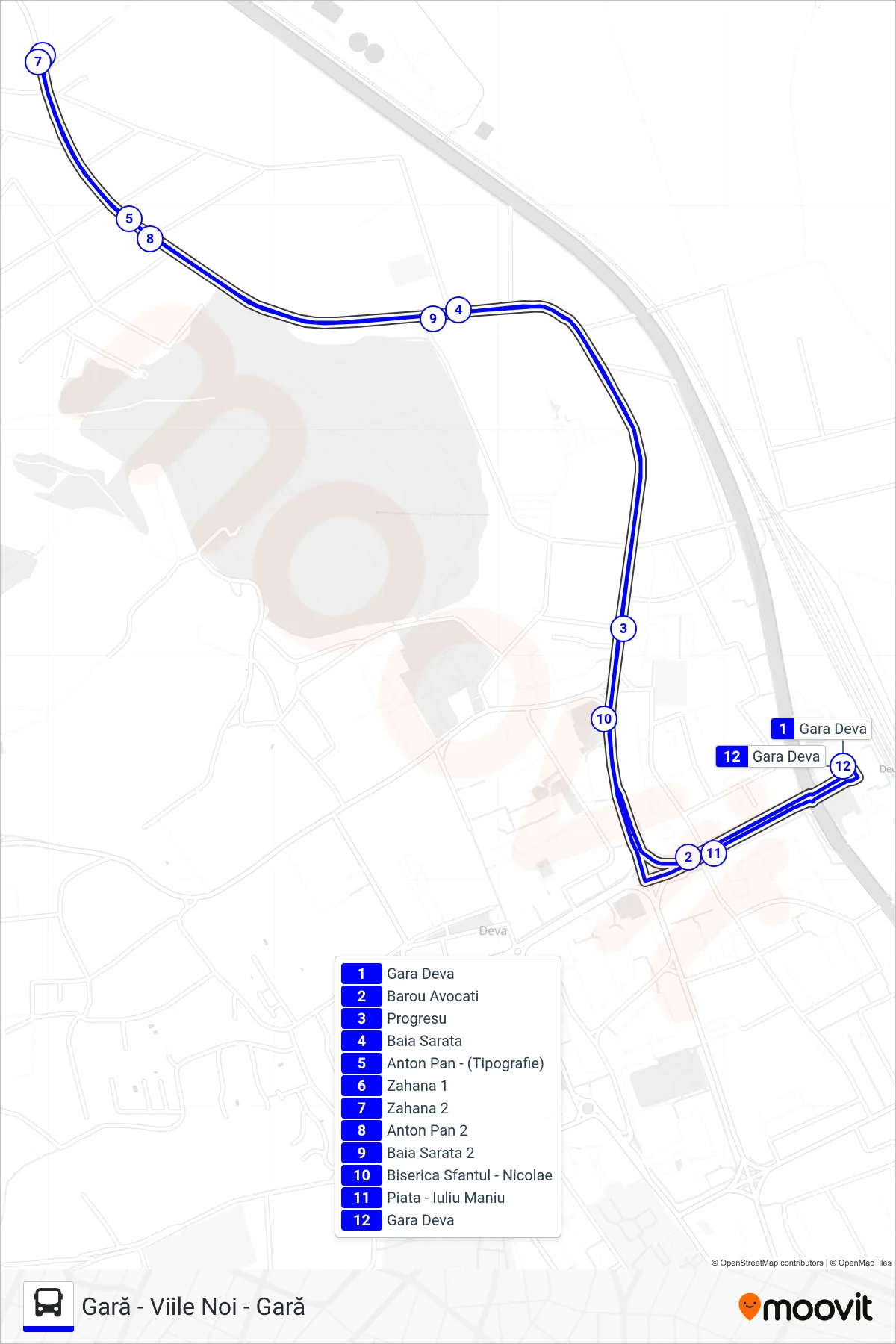 Linia autobuz 2 (Gară - Viile Noi - Gară) - traseu și stații pe hartă