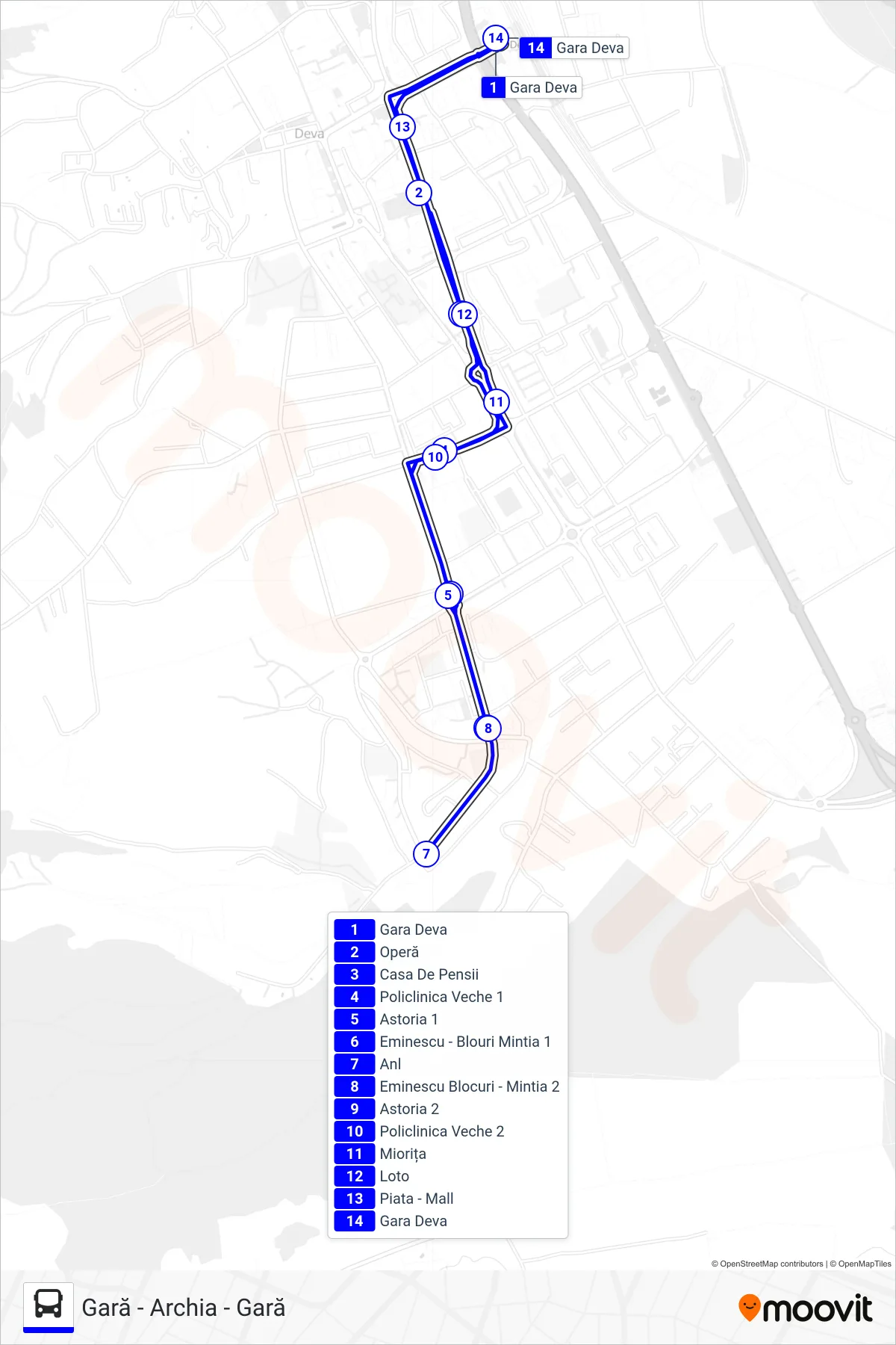 Linia autobuz 2 (Gară - Archia - Gară) - traseu și stații pe hartă