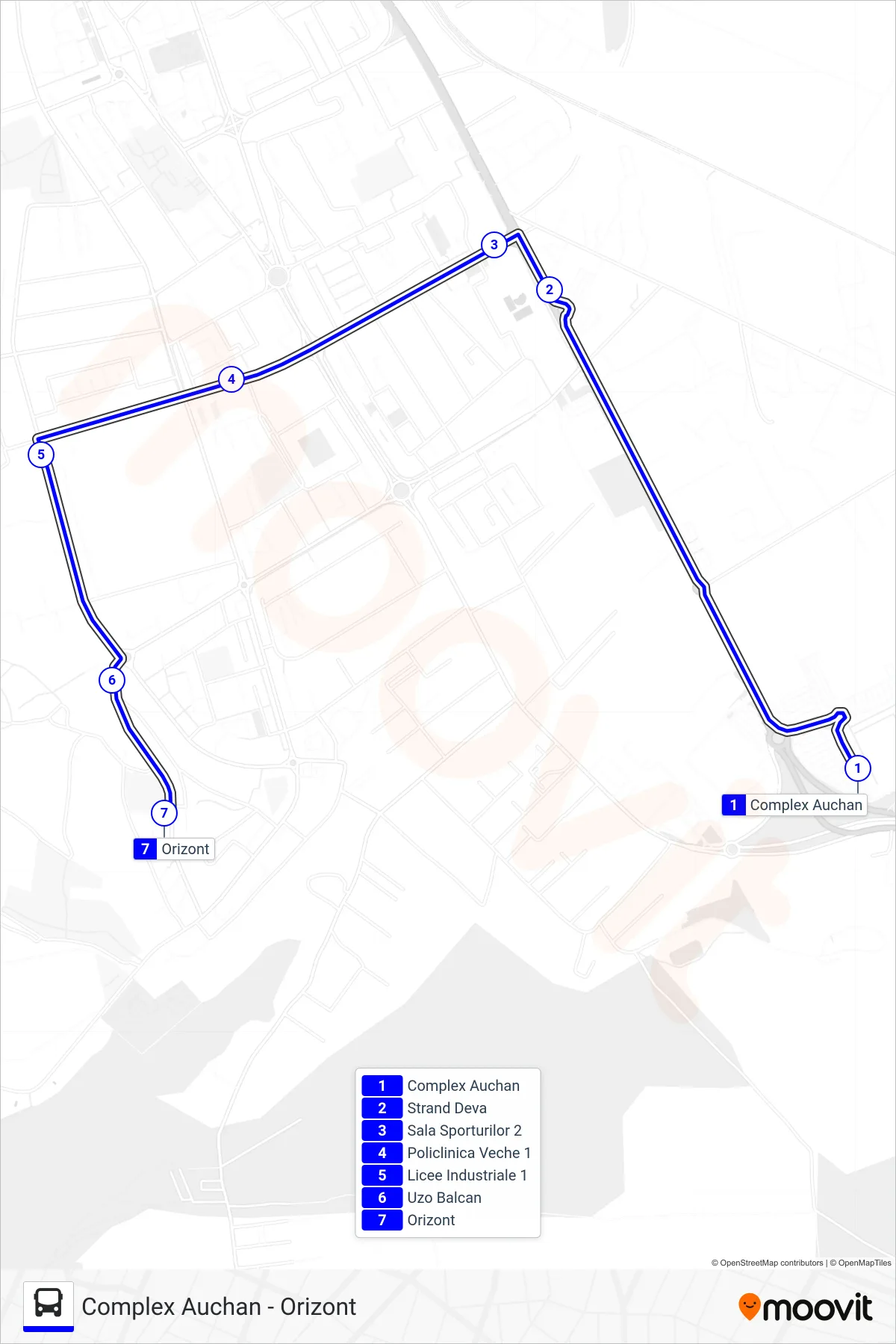 Linia autobuz 4 (Complex Auchan - Orizont) - traseu și stații pe hartă