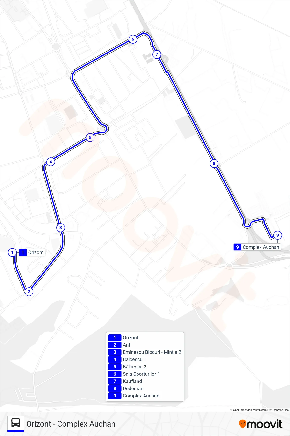 Linia autobuz 4 (Orizont - Complex Auchan) - traseu și stații pe hartă