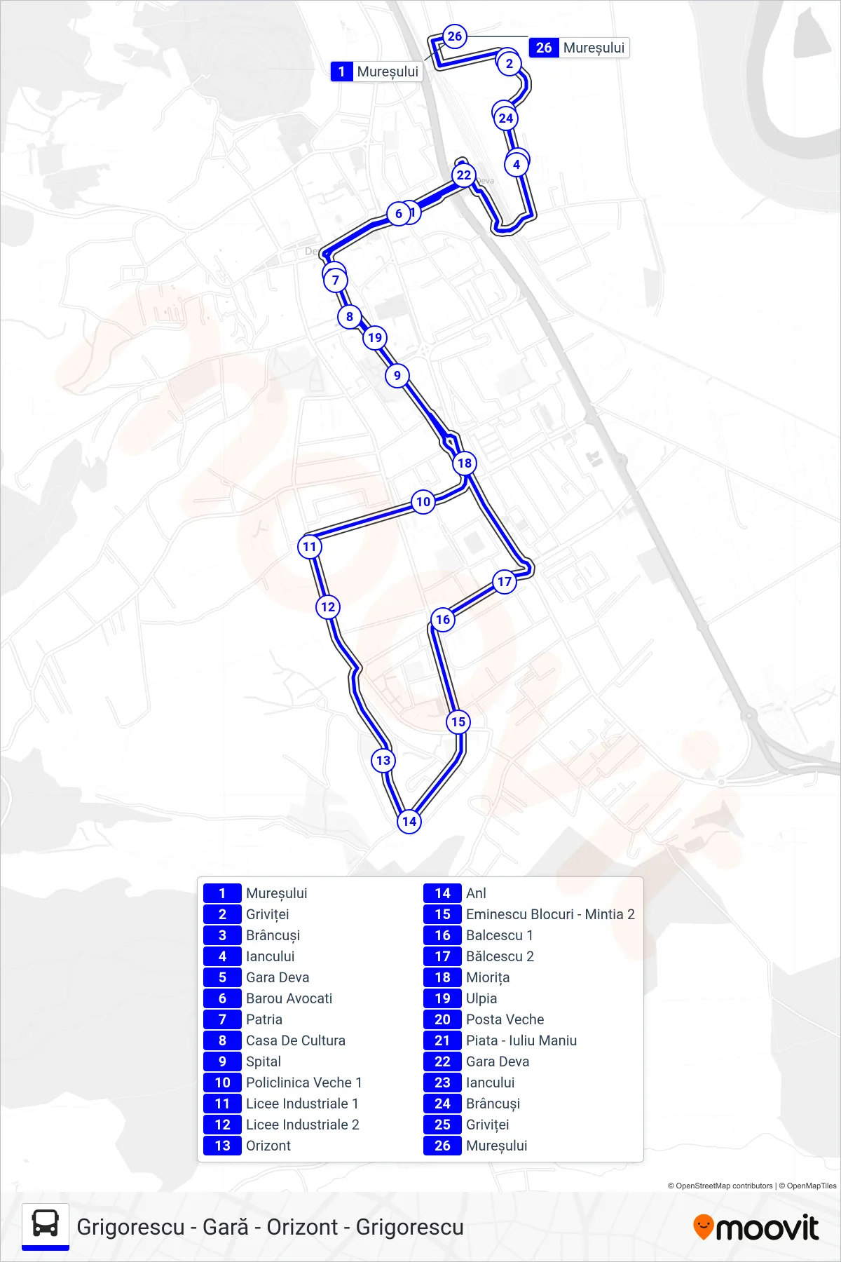 Linia autobuz 7 (Grigorescu - Gară - Orizont - Grigorescu) - traseu și stații pe hartă