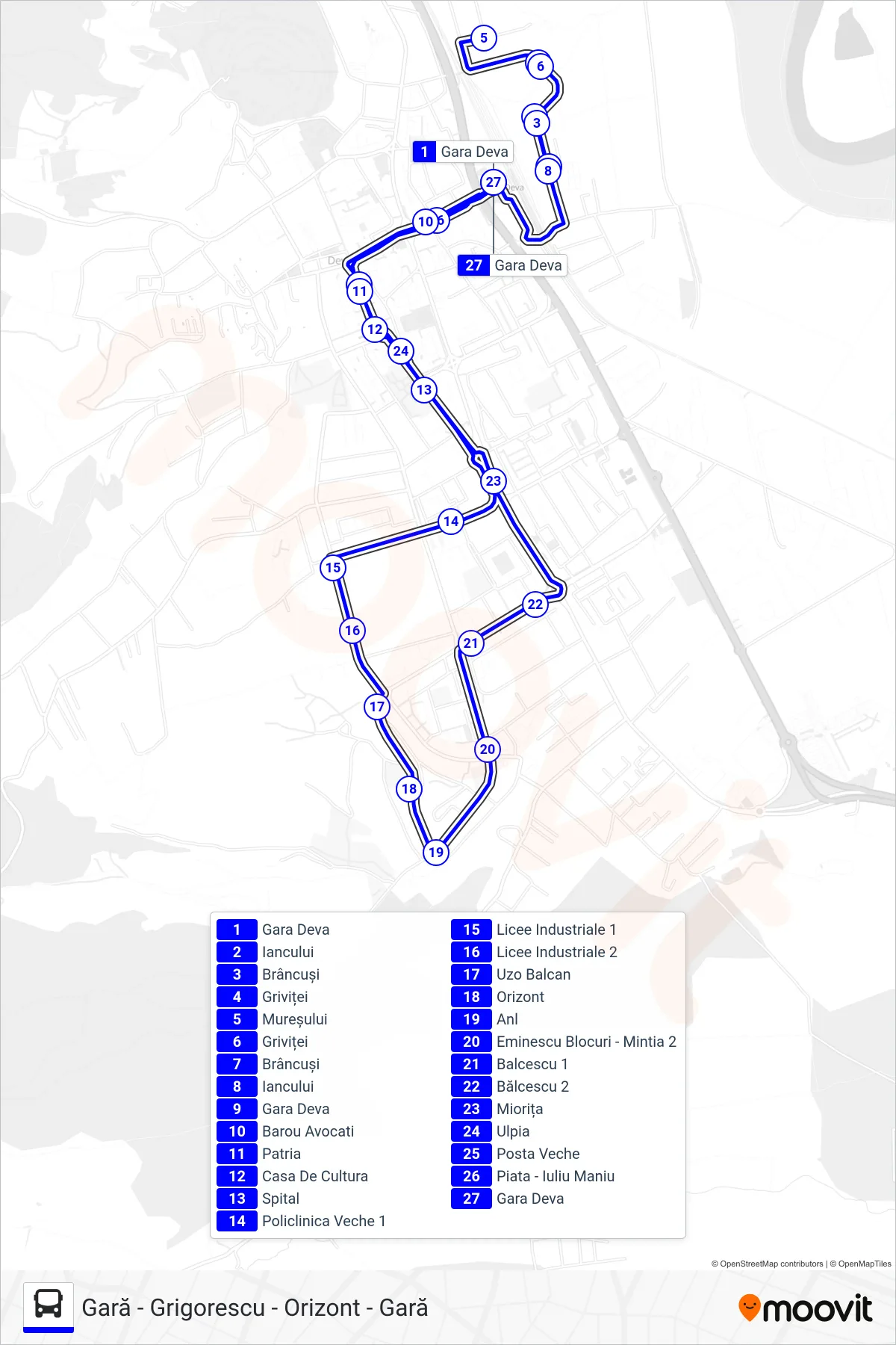 Linia autobuz 7 (Gară - Grigorescu - Orizont - Gară) - traseu și stații pe hartă