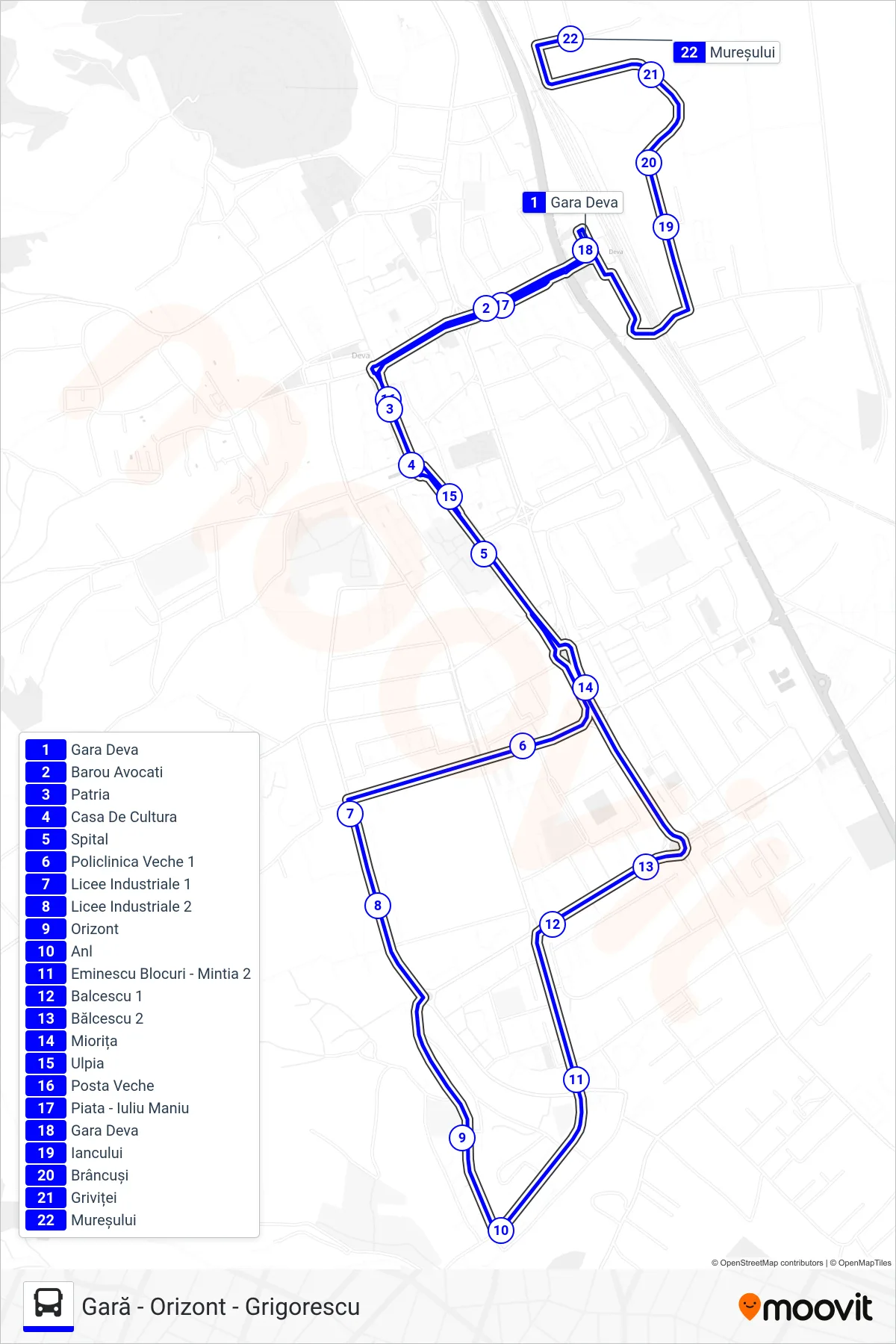 Linia autobuz 7 (Gară - Orizont - Grigorescu) - traseu și stații pe hartă