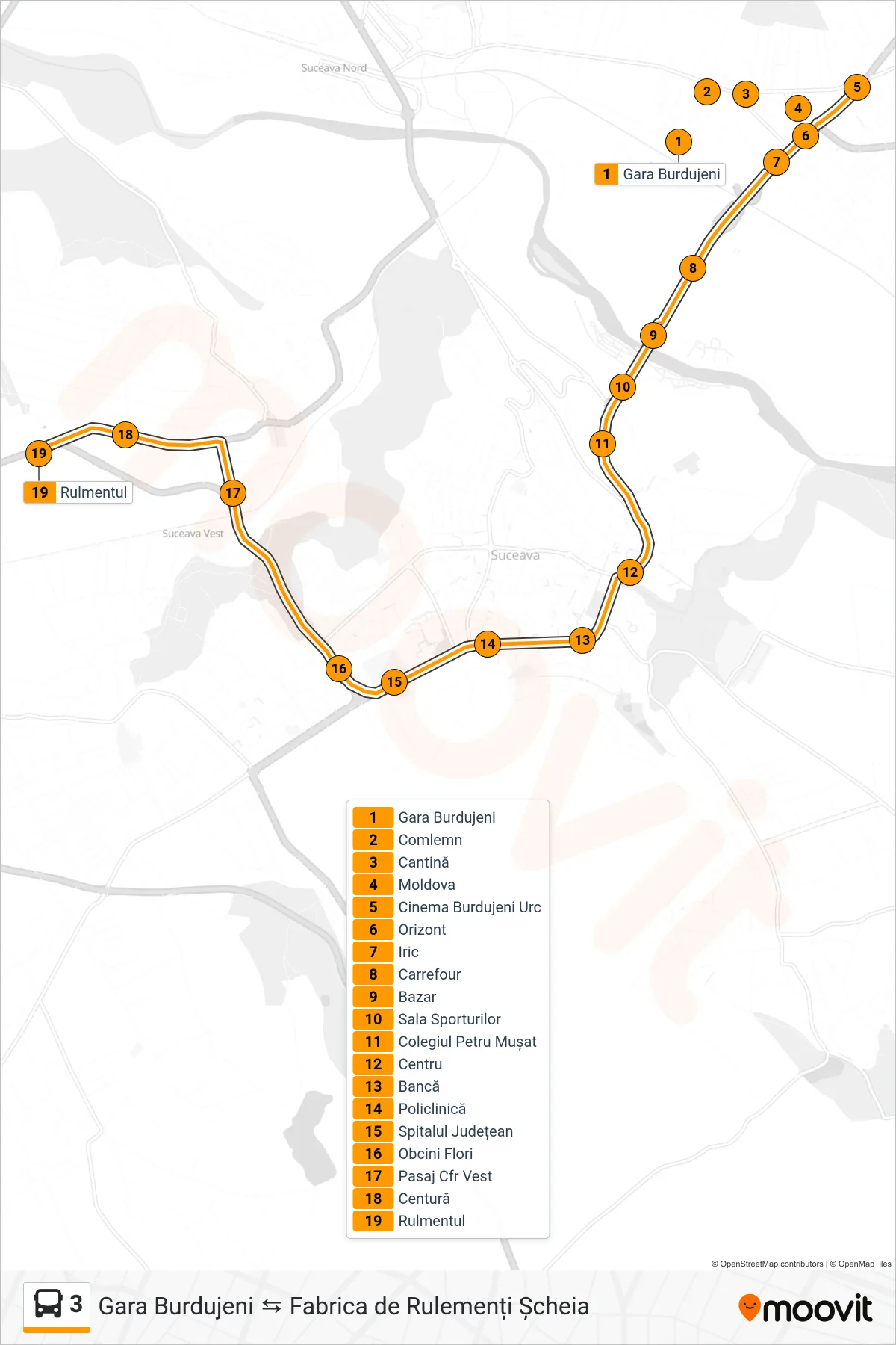 Linia autobuz 3 (Fabrica De Rulmenți) - traseu și stații pe hartă