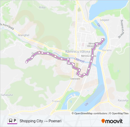 Hartă linie autobuz P