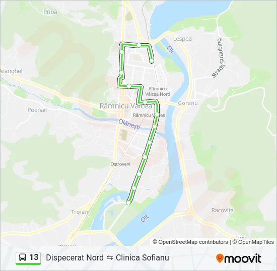 Hartă linie autobuz 13
