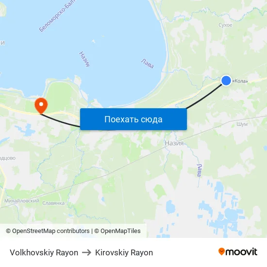 Volkhovskiy Rayon to Kirovskiy Rayon map