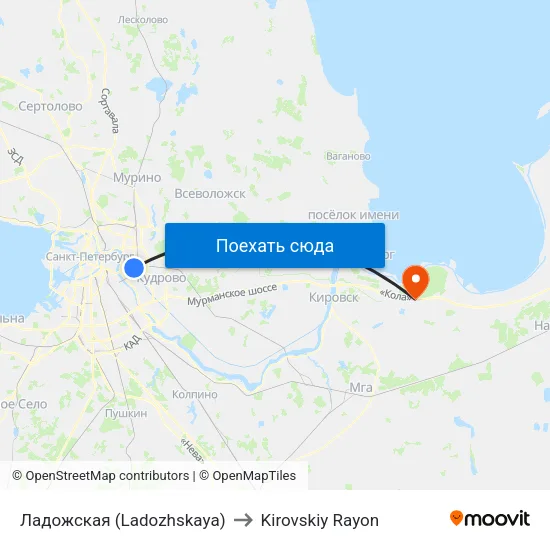 Ладожская (Ladozhskaya) to Kirovskiy Rayon map