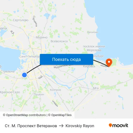 Ст. М. Проспект Ветеранов to Kirovskiy Rayon map