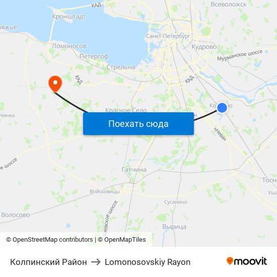 Колпинский Район to Lomonosovskiy Rayon map