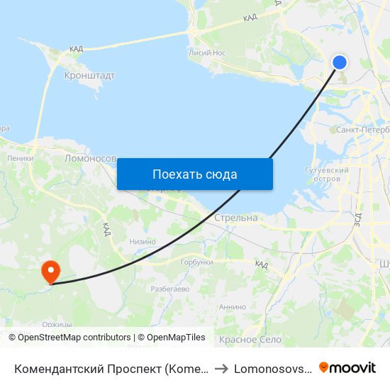 Комендантский Проспект (Komendantskiy Prospekt) to Lomonosovskiy Rayon map