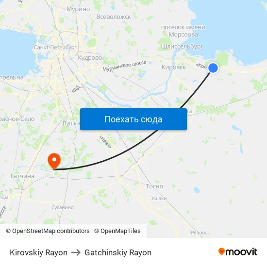 Kirovskiy Rayon to Gatchinskiy Rayon map