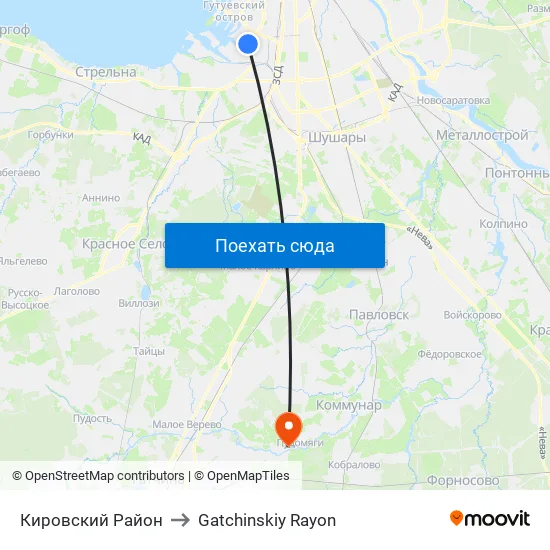Кировский Район to Gatchinskiy Rayon map