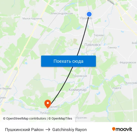 Пушкинский Район to Gatchinskiy Rayon map