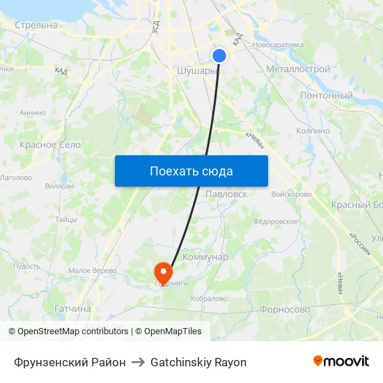 Фрунзенский Район to Gatchinskiy Rayon map