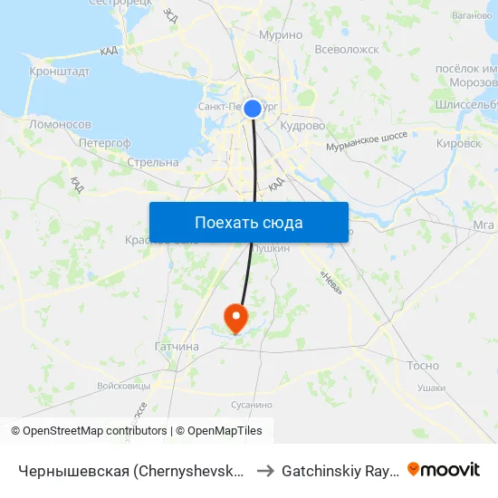 Чернышевская (Chernyshevskaya) to Gatchinskiy Rayon map