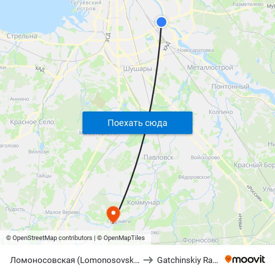 Ломоносовская (Lomonosovskaya) to Gatchinskiy Rayon map