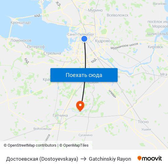 Достоевская (Dostoyevskaya) to Gatchinskiy Rayon map
