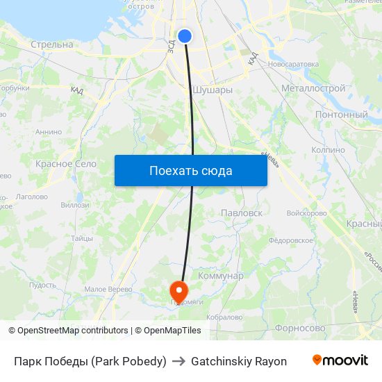 Парк Победы (Park Pobedy) to Gatchinskiy Rayon map