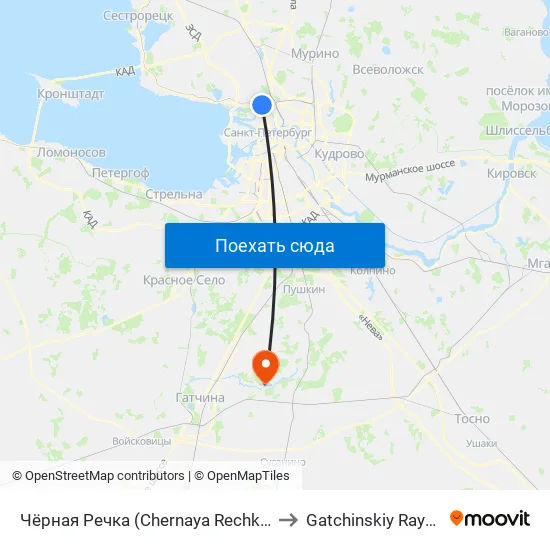 Чёрная Речка (Chernaya Rechka) to Gatchinskiy Rayon map