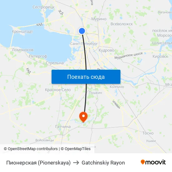 Пионерская (Pionerskaya) to Gatchinskiy Rayon map