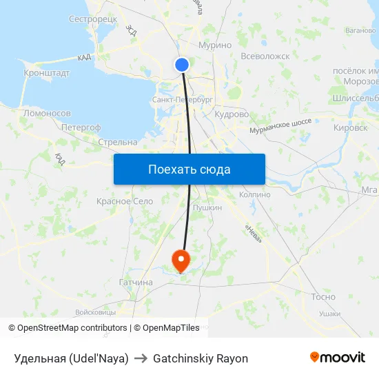 Удельная (Udel'Naya) to Gatchinskiy Rayon map