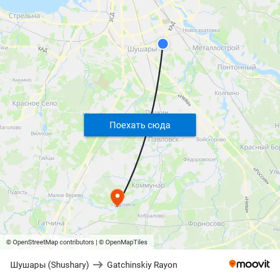 Шушары (Shushary) to Gatchinskiy Rayon map