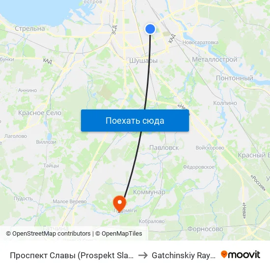 Проспект Славы (Prospekt Slavy) to Gatchinskiy Rayon map