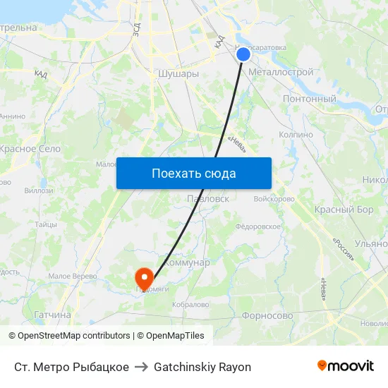 Ст. Метро Рыбацкое to Gatchinskiy Rayon map