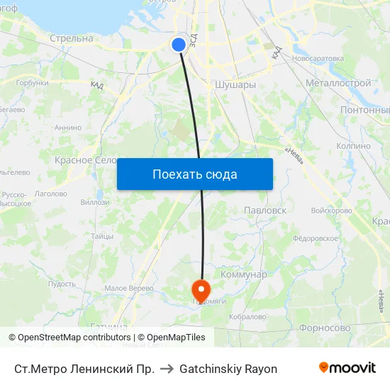 Ст.Метро Ленинский Пр. to Gatchinskiy Rayon map