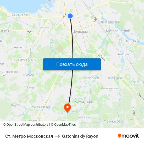 Ст. Метро Московская to Gatchinskiy Rayon map