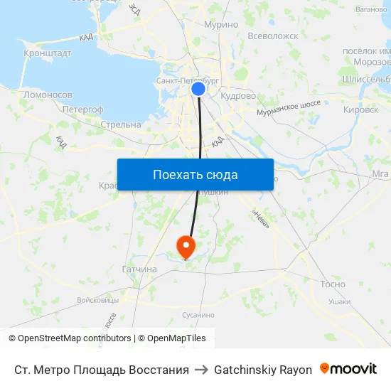 Ст. Метро Площадь Восстания to Gatchinskiy Rayon map