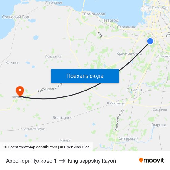 Аэропорт Пулково 1 to Kingiseppskiy Rayon map