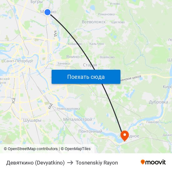 Девяткино (Devyatkino) to Tosnenskiy Rayon map