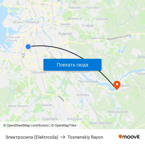 Электросила (Elektrosila) to Tosnenskiy Rayon map