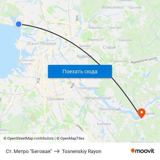 Ст. Метро "Беговая" to Tosnenskiy Rayon map