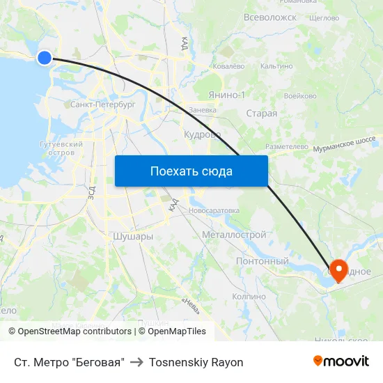 Ст. Метро "Беговая" to Tosnenskiy Rayon map