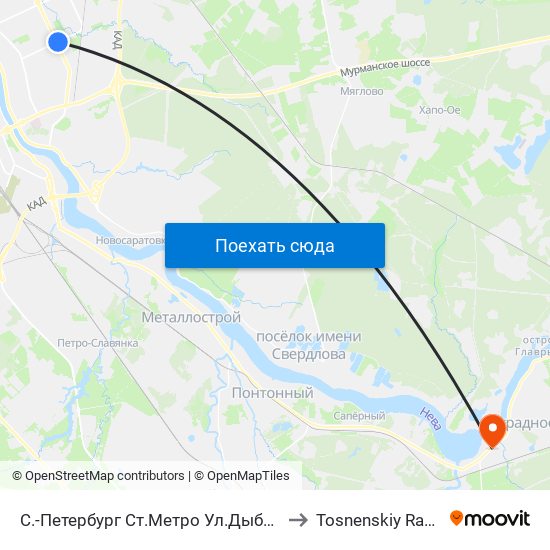 С.-Петербург  Ст.Метро Ул.Дыбенко to Tosnenskiy Rayon map