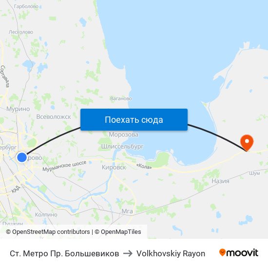 Ст. Метро Пр. Большевиков to Volkhovskiy Rayon map