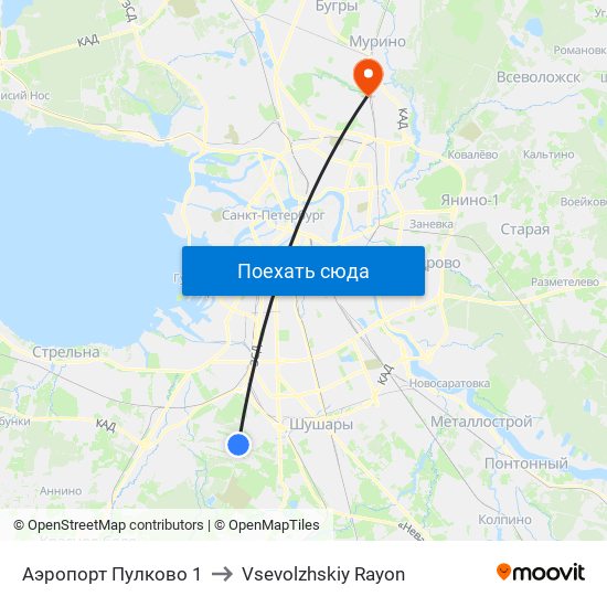 Аэропорт Пулково 1 to Vsevolzhskiy Rayon map