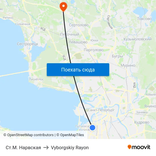 Ст.М. Нарвская to Vyborgskiy Rayon map