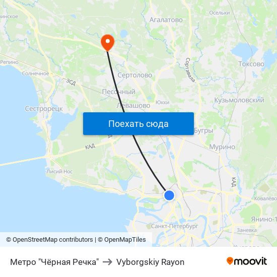 Метро "Чёрная Речка" to Vyborgskiy Rayon map