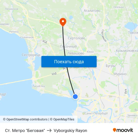 Ст. Метро "Беговая" to Vyborgskiy Rayon map